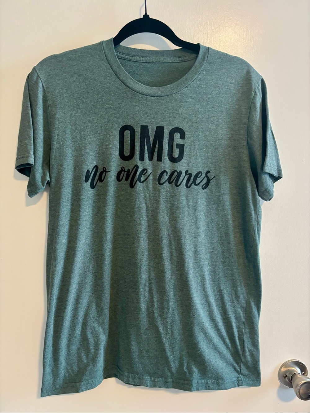 Olive Green "OMG no one cares" Graphic Tee
